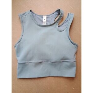 Lululemon Mastered Motion Cropped Tank Bra Lt Blue Chambray Sz 4 Cutout Crop Top